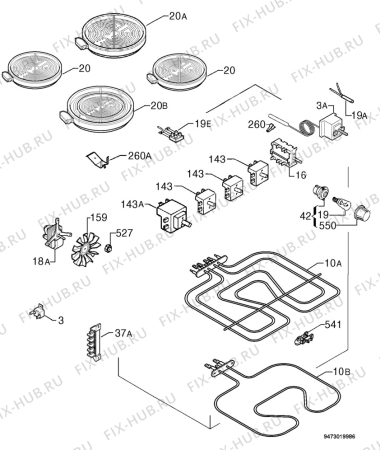 Взрыв-схема плиты (духовки) Zanussi ZCC6657X - Схема узла Electrical equipment 268